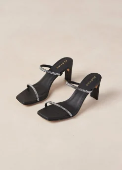 Cannes Glow - Sandalias Negras De Piel Con Cristales