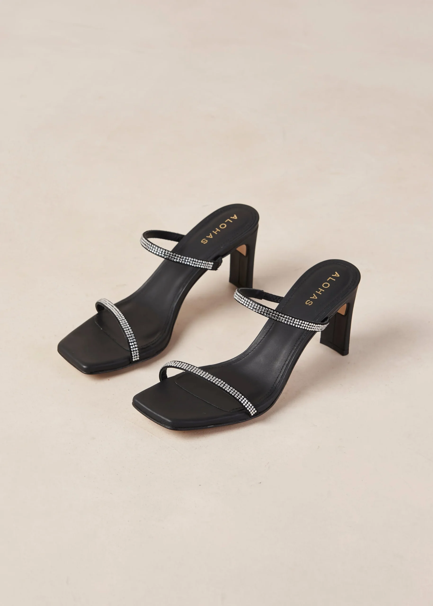 Cannes Glow - Sandalias Negras De Piel Con Cristales
