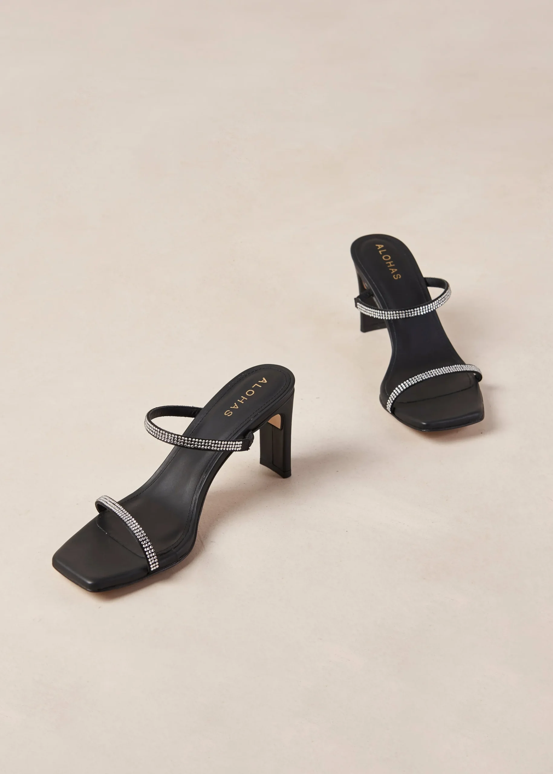 Cannes Glow - Sandalias Negras De Piel Con Cristales
