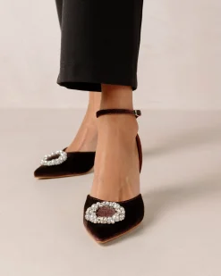 Cinderella Crystal - Zapatos De Salón Marrones De Terciopelo