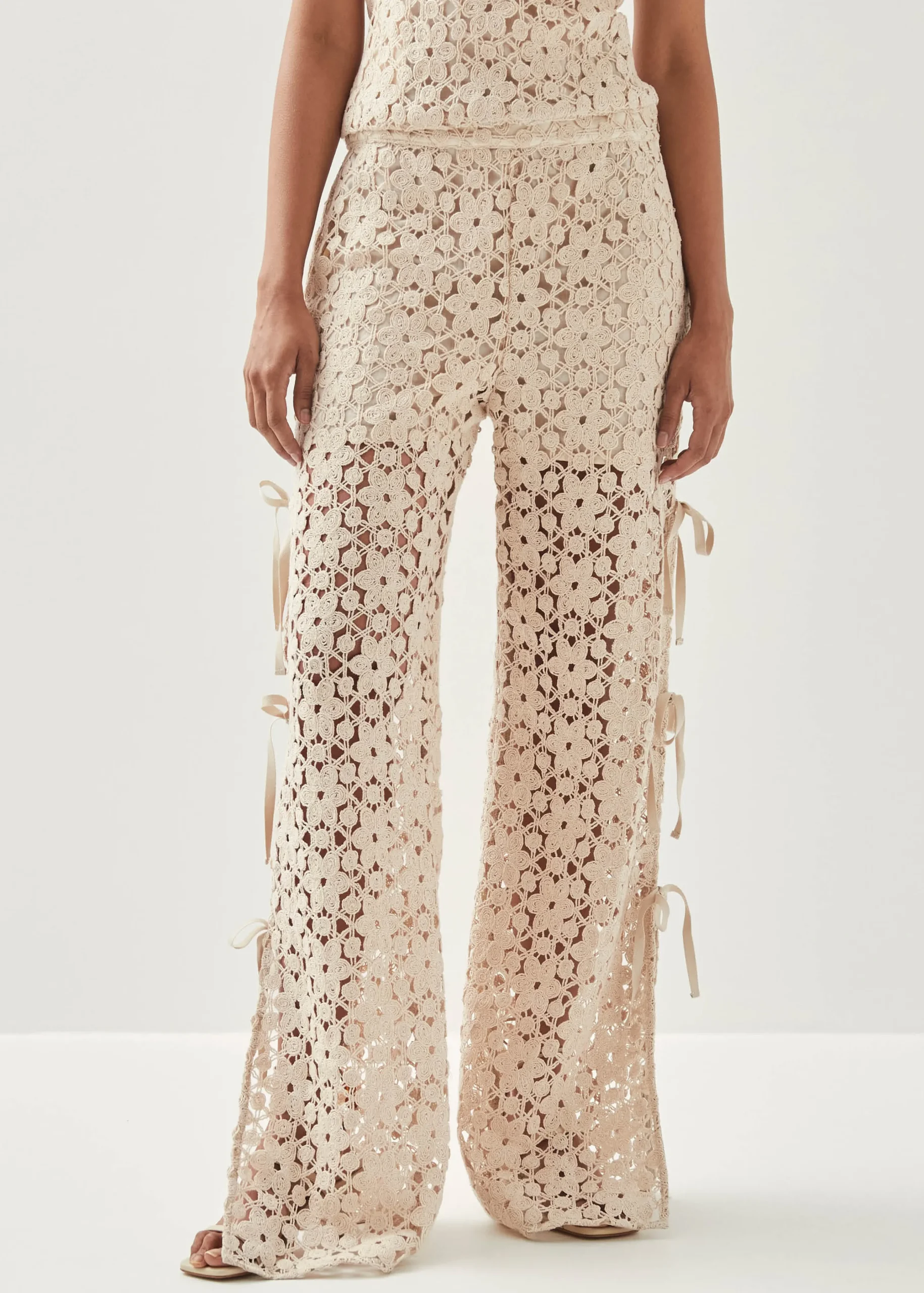 Dibun Pantalones De Encaje Color Crema