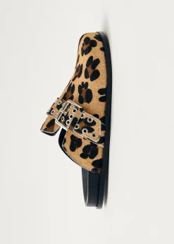 Halia Zuecos De Cuero Efecto Piel De Leopardo