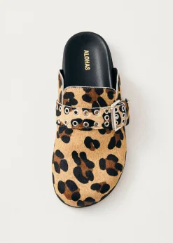 Halia Zuecos De Cuero Efecto Piel De Leopardo