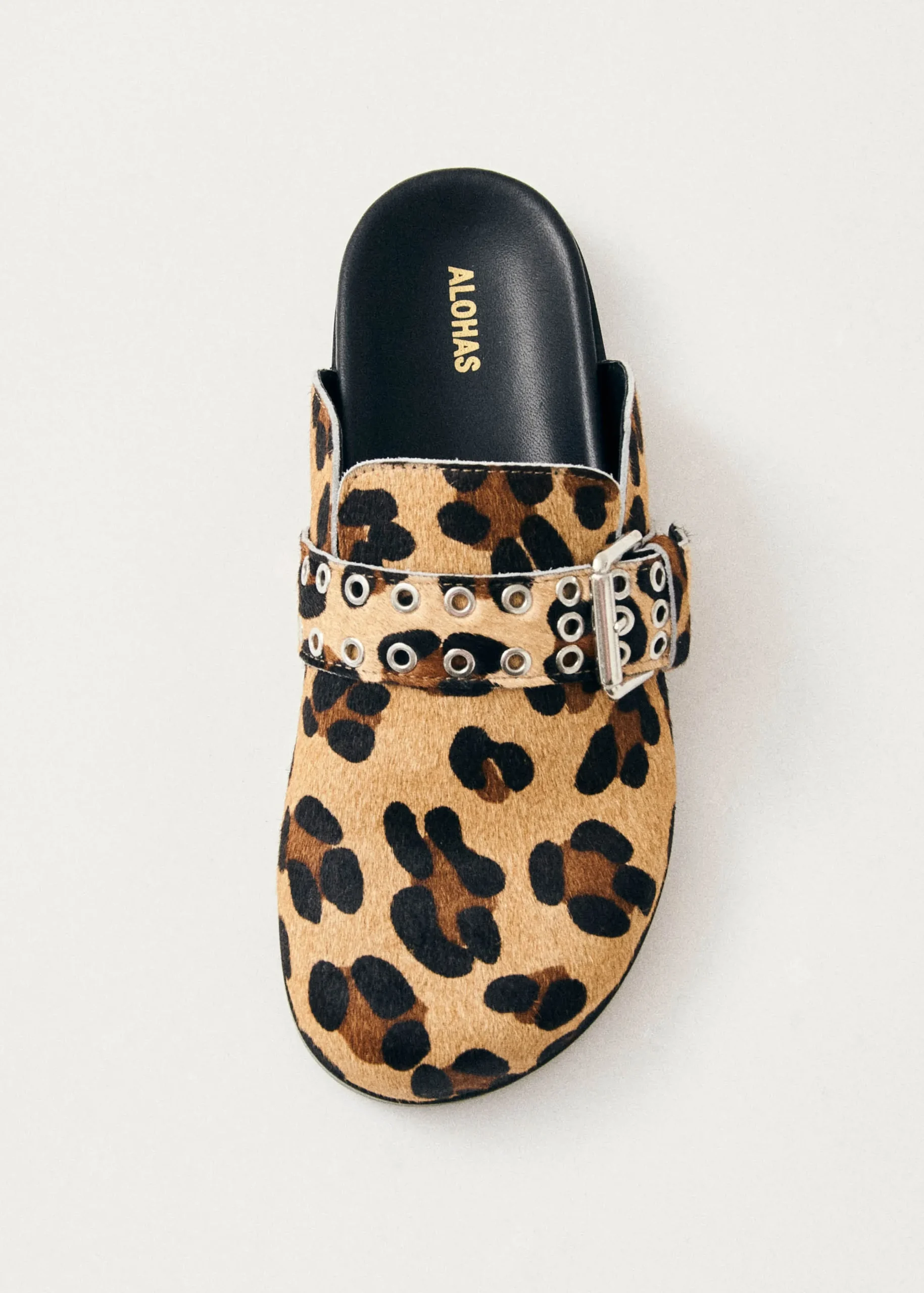 Halia Zuecos De Cuero Efecto Piel De Leopardo