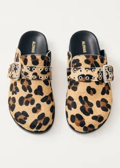 Halia Zuecos De Cuero Efecto Piel De Leopardo