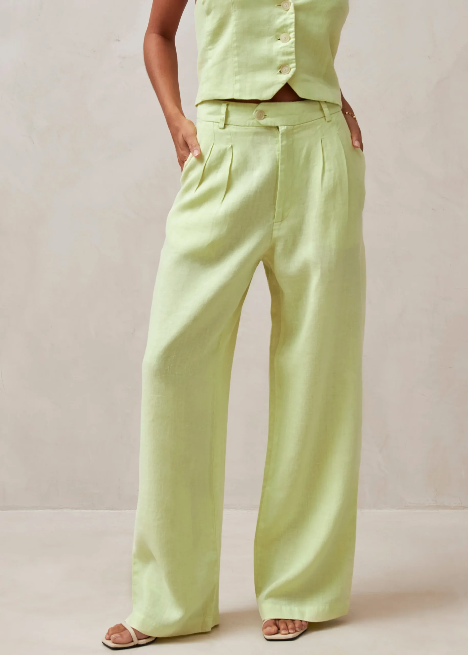 Kaede - Pantalones Verdes De Lino