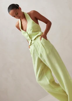 Kaede - Pantalones Verdes De Lino