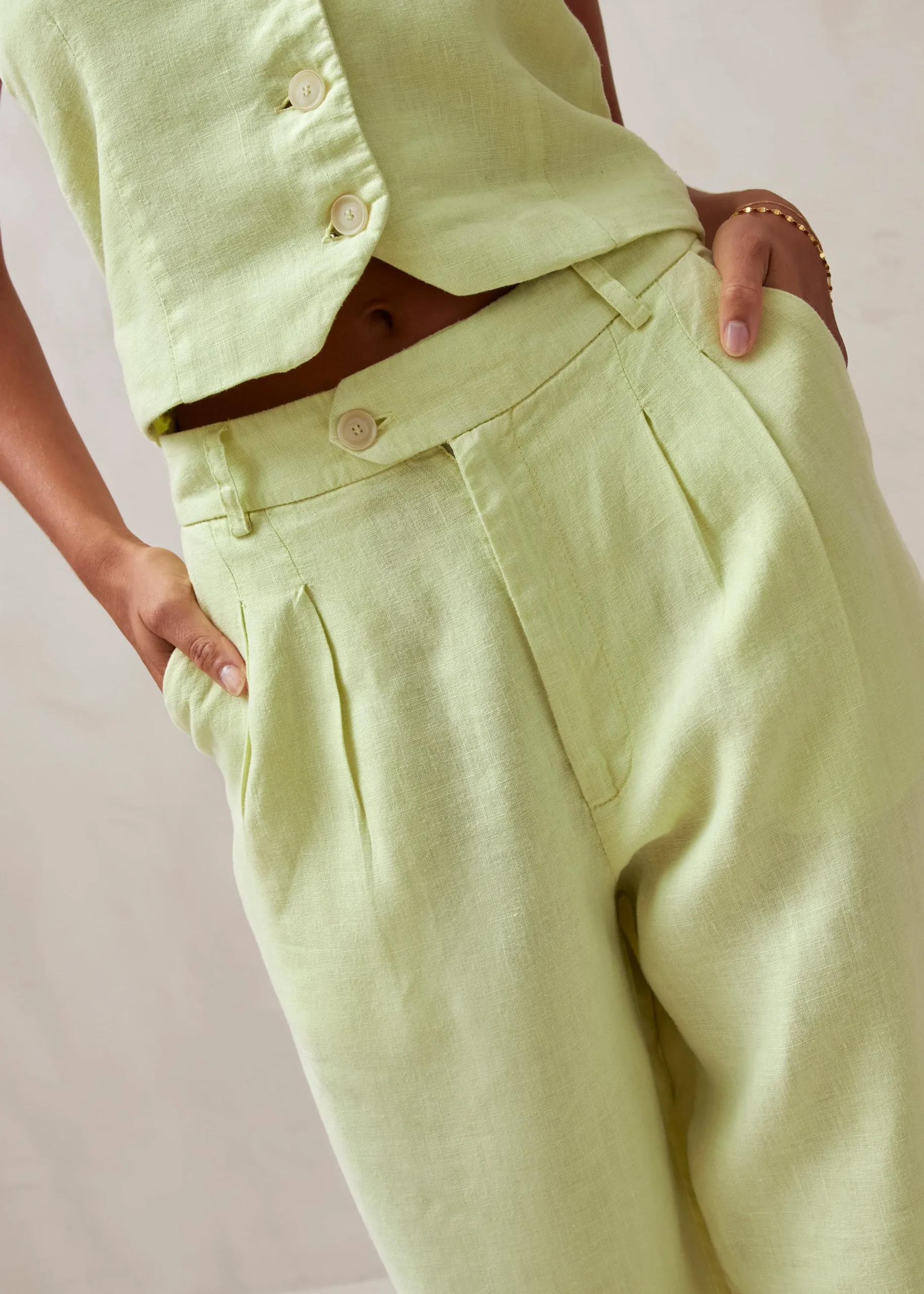 Kaede - Pantalones Verdes De Lino