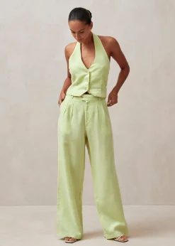 Kaede - Pantalones Verdes De Lino