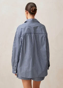 Lenaire Camisa De Rayas Azules Y Blancas