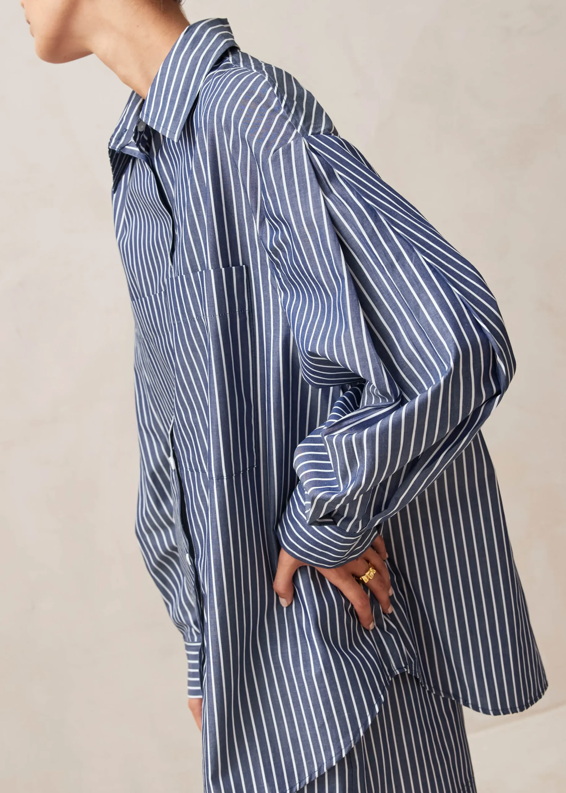 Lenaire Camisa De Rayas Azules Y Blancas