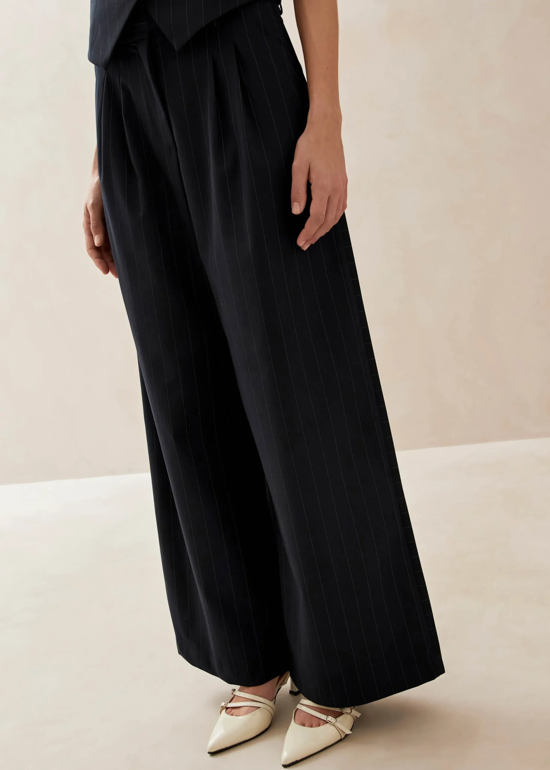 Megan - Pantalones De Raya Diplomática En Azul Marino