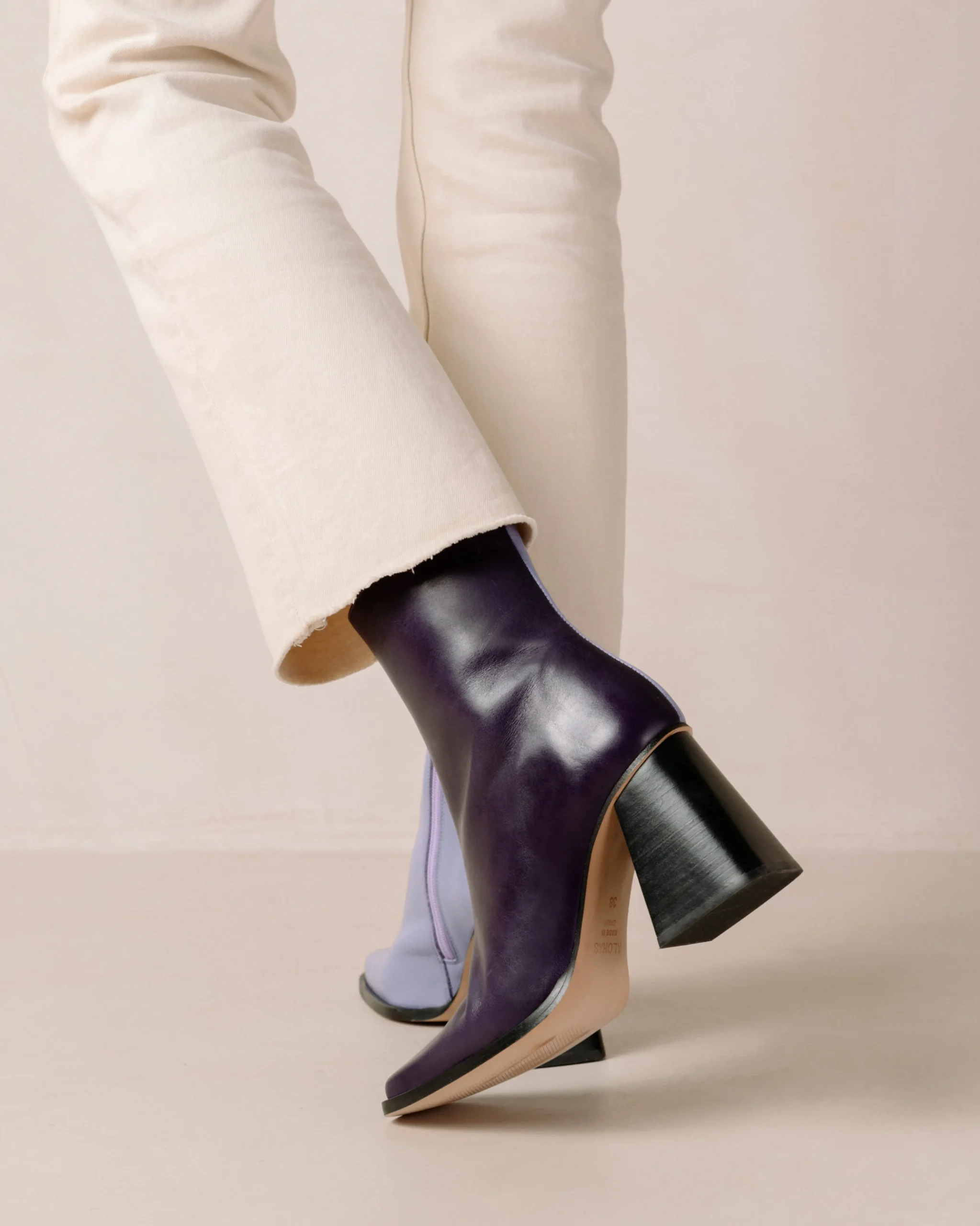 South Bicolor - Botas De Piel Violeta Y Beige