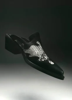 Weston Indo Mules De Cuero Bicolor Negro Y Gris