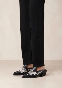 Weston Indo Mules De Cuero Bicolor Negro Y Gris