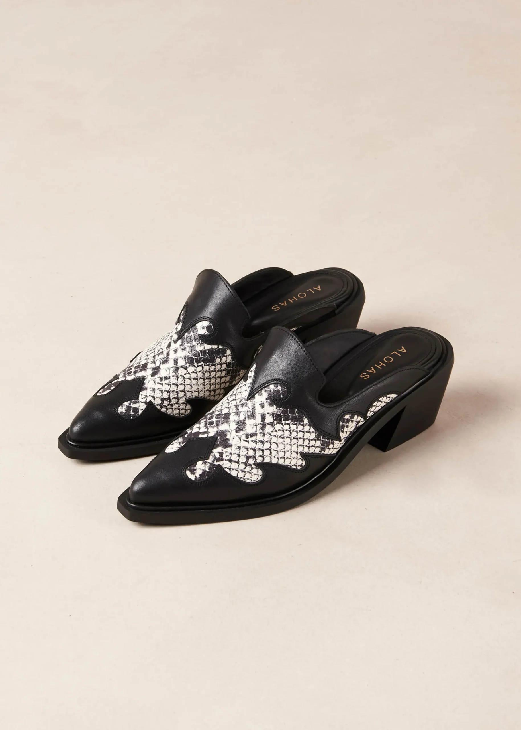 Weston Indo Mules De Cuero Bicolor Negro Y Gris