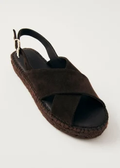 Zapatos De Cuero Marrón Con Esparteña Cruzada De Ante